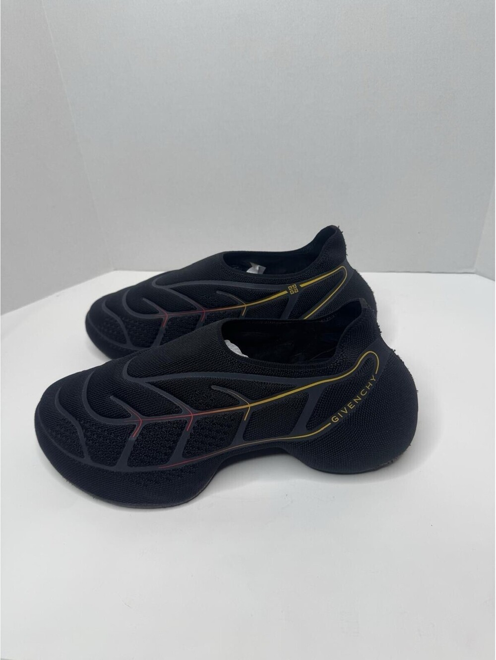 Givenchy TK-360 +Men’s Full Knit Sneakers-Black Gradient With Yellow/Red Accents